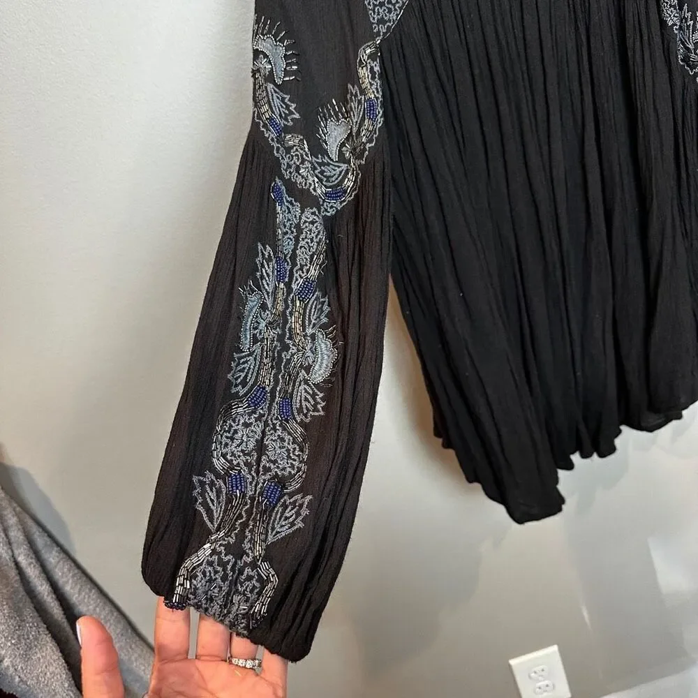 Free People XS Black Embellished Cutout Blouse